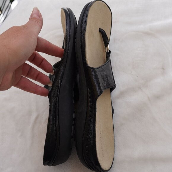 Rockport Black Leather Thong Sandals Size 10‎ Comfort Flip Flops - Picture 7 of 7